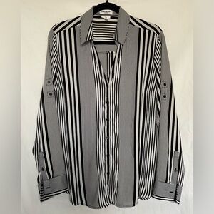 Express Black and White Striped Button Down Shirt